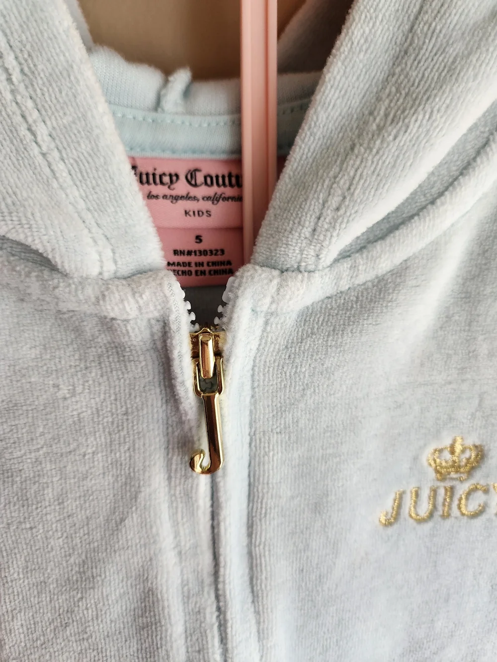 Juicy Couture Kids Pale Blue Velour Hooded Jogger Set
